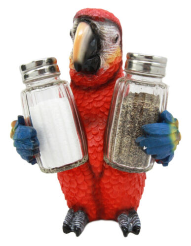 Ebros Gift Ebros Tropical Rainforest Red Scarlet Macaw Parrot Salt Pepper Shakers Holder