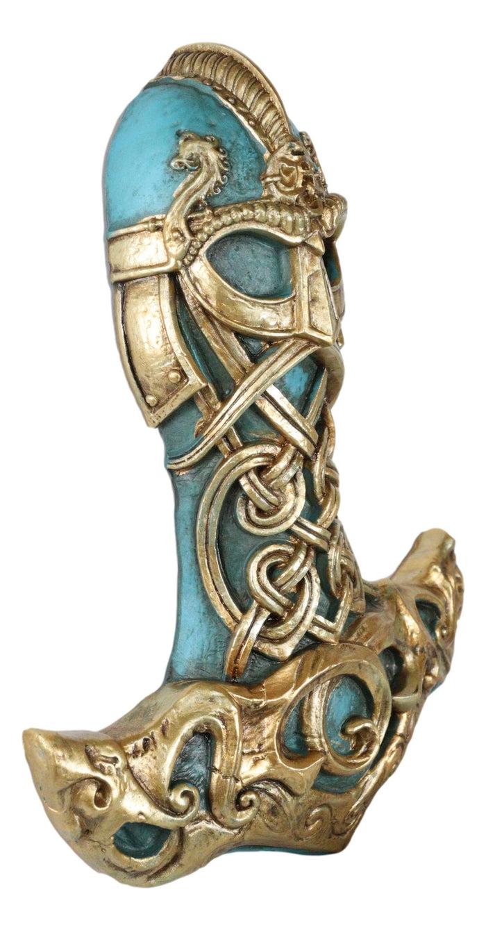 Ebros Gift Ebros Turquoise Gold Colored Thor Hammer Viking God Thor's Mjolnir Wall Decor