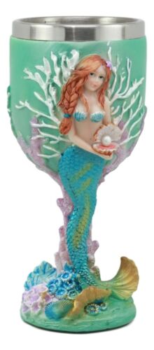 Ebros Gift Ebros Turquoise Ocean Marine Coral Reef Mermaid With Pearl Wine Goblet
