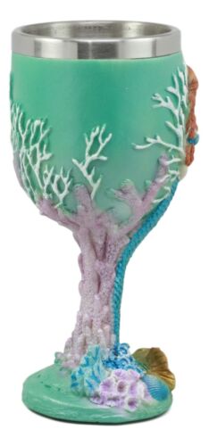 Ebros Gift Ebros Turquoise Ocean Marine Coral Reef Mermaid With Pearl Wine Goblet