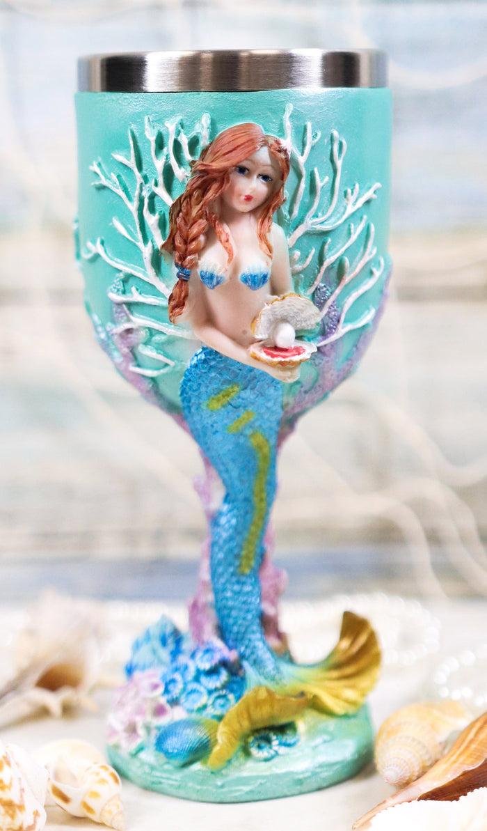 ebros gift Ebros Turquoise Ocean Marine Coral Reef Mermaid With Pearl Wine Goblet
