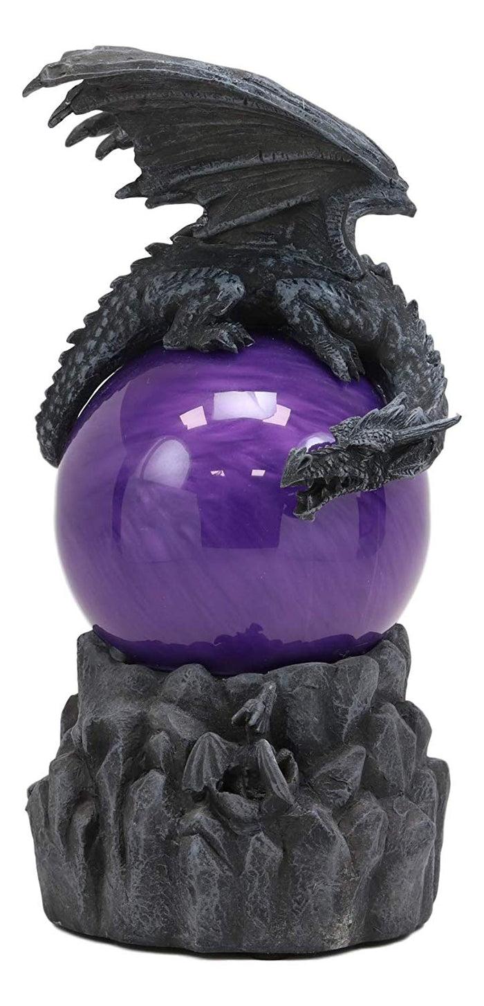 Ebros Gift Ebros Twilight Dragon Resting On Purple Sandstorm Glass Ball Statue Sound Sensor Decor