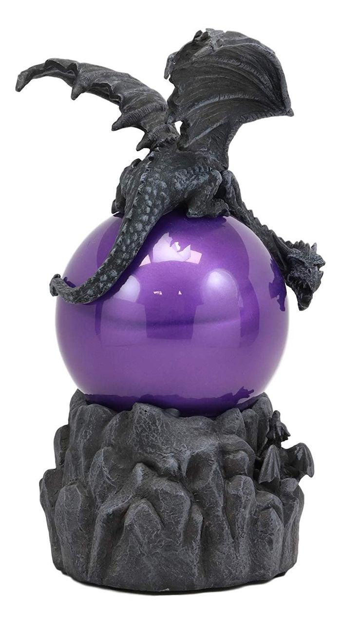 Ebros Gift Ebros Twilight Dragon Resting On Purple Sandstorm Glass Ball Statue Sound Sensor Decor