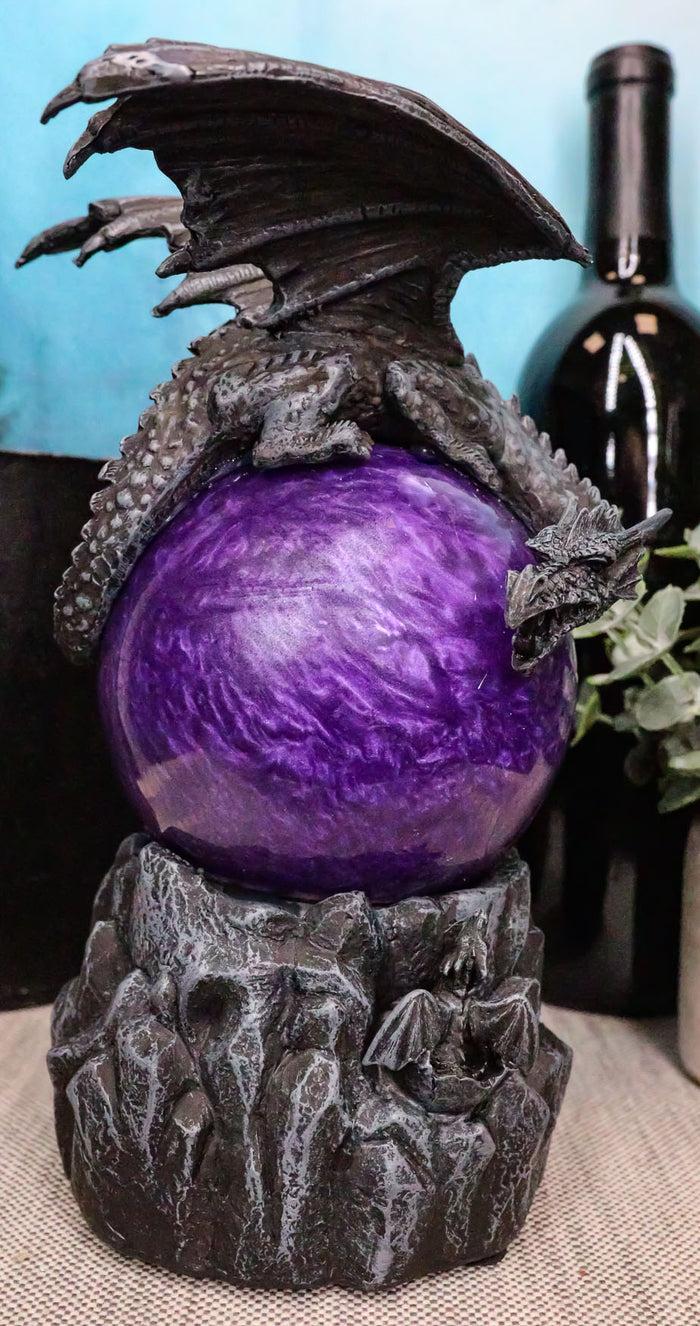 ebros gift Ebros Twilight Dragon Resting On Purple Sandstorm Glass Ball Statue Sound Sensor Decor
