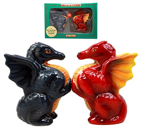 Ebros Gift Ebros Twin Feng Shui Yin Yang Dragons Ceramic Magnetic Salt Pepper Shakers Set