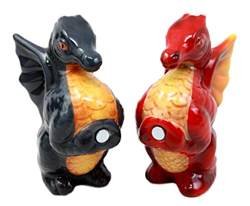 Ebros Gift Ebros Twin Feng Shui Yin Yang Dragons Ceramic Magnetic Salt Pepper Shakers Set