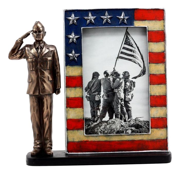 ebros gift Ebros U.S. Military Air Force Uniformed Airman Saluting Picture Frame Figurine Decorative Tabletop Picture Frame With US Flag Borders