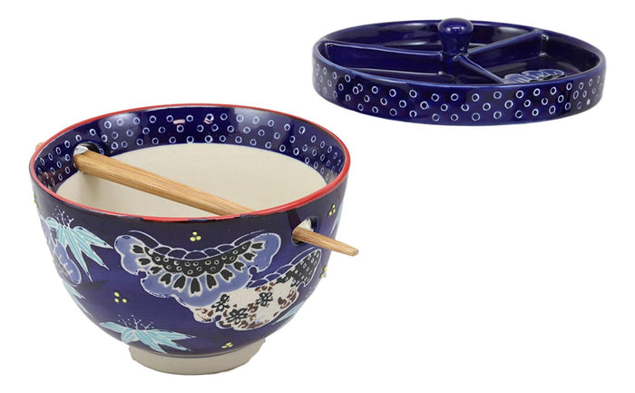 Ebros Gift Ebros Udon Noodles & Tentsuyu Dipping Sauce 6"D Bowl & Choptick Set (Midinight)