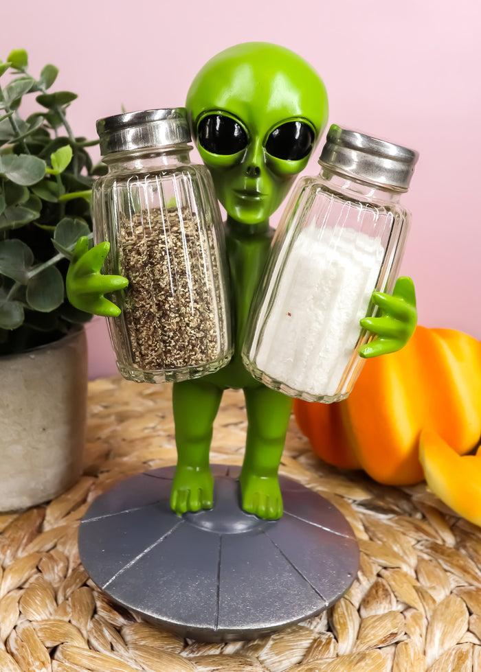 ebros gift Ebros UFO Green Alien On Flying Saucer Spaceship Salt And Pepper Shakers Set
