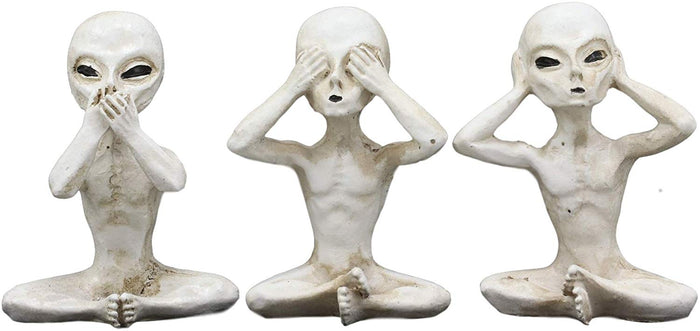 Ebros Gift Ebros UFO See Hear Speak No Evil Roswell Alien Sitting Figurines Set Of 3