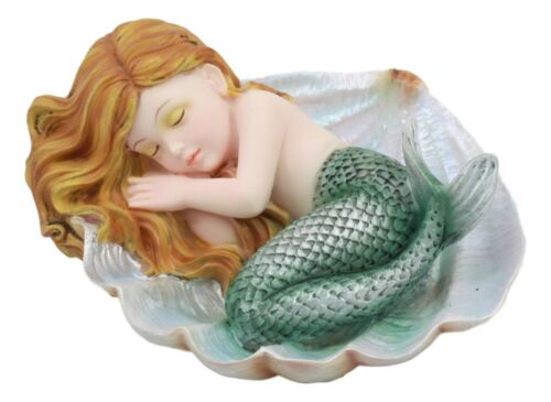 Ebros Gift Ebros Under The Sea Baby Mermaid Sleeping On Oyster Shell Figurine Iridescent Green Tailed Mermaid Baby Sculpture