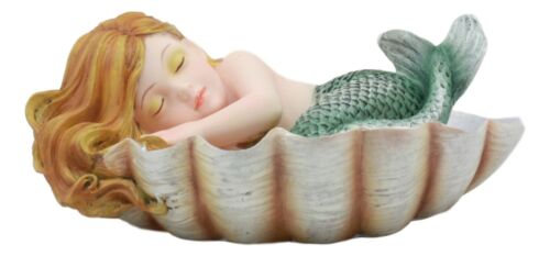 Ebros Gift Ebros Under The Sea Baby Mermaid Sleeping On Oyster Shell Figurine Iridescent Green Tailed Mermaid Baby Sculpture