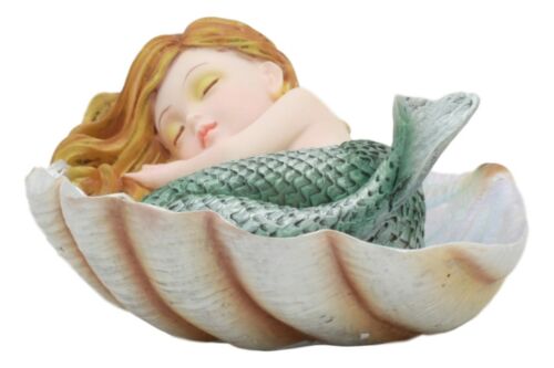 Ebros Gift Ebros Under The Sea Baby Mermaid Sleeping On Oyster Shell Figurine Iridescent Green Tailed Mermaid Baby Sculpture