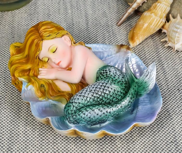 ebros gift Ebros Under The Sea Baby Mermaid Sleeping On Oyster Shell Figurine Iridescent Green Tailed Mermaid Baby Sculpture