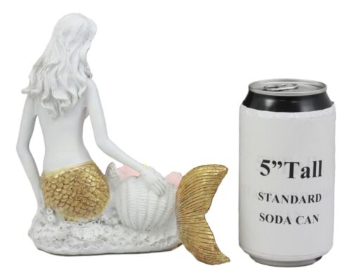 Ebros Gift Ebros Under The Sea Golden Mermaid Candle Holder Statue 6.75" Tall Nautical Mermaid Holding Oyster Shells Figurine