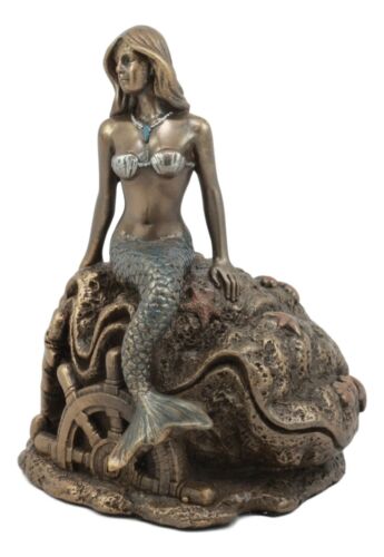 Ebros Gift Ebros Under The Sea Mermaid Statue 5" Tall Nautical Mermaid Sitting On Oyster Shell Figurine