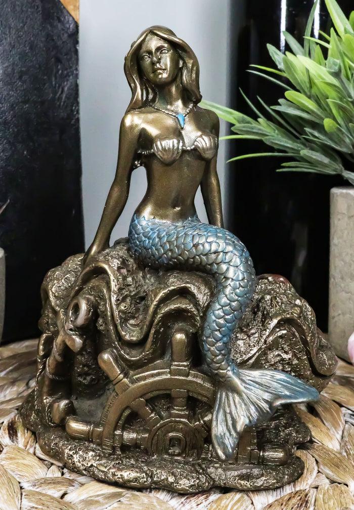 ebros gift Ebros Under The Sea Mermaid Statue 5" Tall Nautical Mermaid Sitting On Oyster Shell Figurine