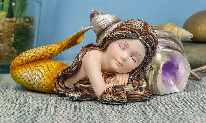 ebros gift Ebros Under The Sea Young Mermaid Resting by Snail Sconce Shell Figurine