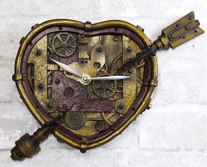 ebros gift Ebros Valentine's Steampunk Cupid Arrow Pierced Heart Decorative Wall Clock