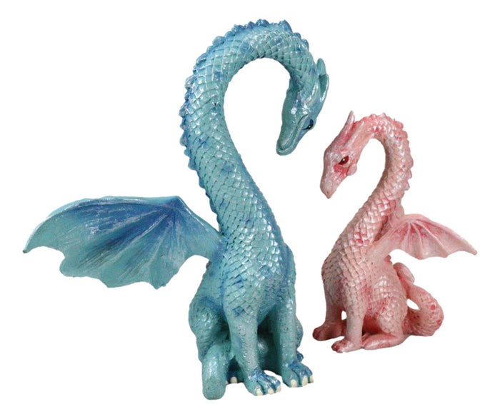 Ebros Gift Ebros Valentines Cupid Love Dragon Couple Set Of Two Blue And Pink Dragon Statue