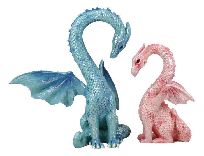 Ebros Gift Ebros Valentines Cupid Love Dragon Couple Set Of Two Blue And Pink Dragon Statue