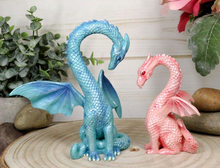ebros gift Ebros Valentines Cupid Love Dragon Couple Set of Two Blue and Pink Dragon Statue