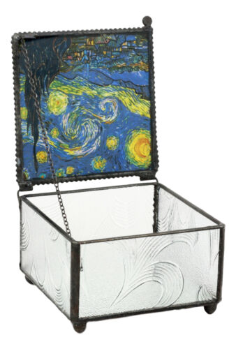 Ebros Gift Ebros Van Gogh Starry Night Stained Glass Decorative Box 4"X4" Museum Art