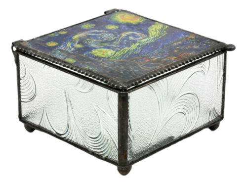 Ebros Gift Ebros Van Gogh Starry Night Stained Glass Decorative Box 4"X4" Museum Art