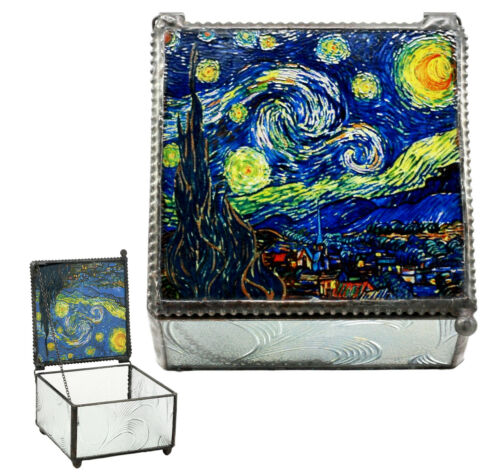ebros gift Ebros Van Gogh Starry Night Stained Glass Decorative Box 4"X4" Museum Art