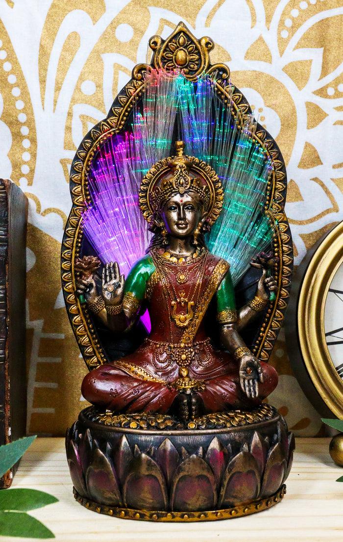 ebros gift Ebros Vastu Hindu Goddess Lakshmi On Lotus Throne Colorful Fiber Optics Light Figurine