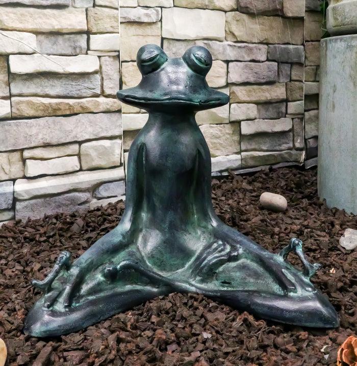 ebros gift Ebros Verdi Aluminum Meditating Yoga Frog Garden Statue 11.5"H Inner Peace