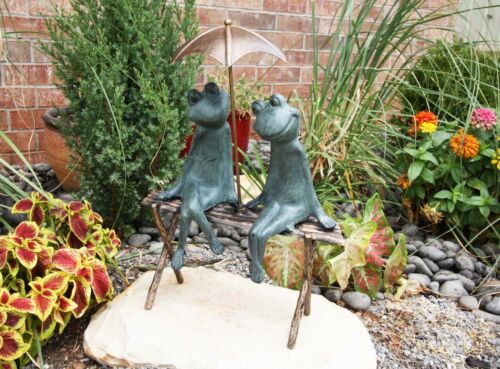 ebros gift Ebros Verdi Green Aluminum Two Lover Frogs Under Umbrella Garden Statue 18"H