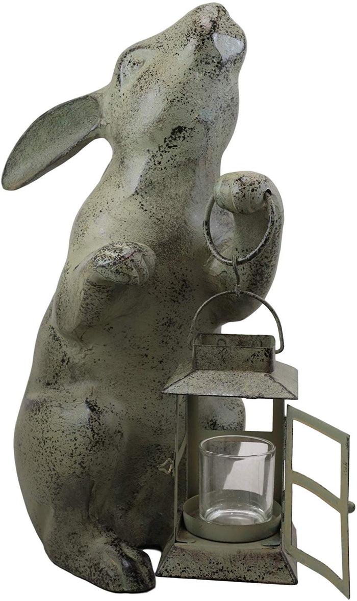 Ebros Gift Ebros Verdi Green Bunny Rabbit Holding Rustic Lantern Votive Candle Light Holder