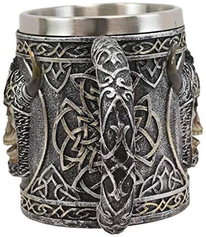 Ebros Gift Ebros Viking Skull With Bison Horned Helmet Drinking Mug 24oz W/ Celtic Pattern
