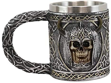 Ebros Gift Ebros Viking Skull With Bison Horned Helmet Drinking Mug 24oz W/ Celtic Pattern