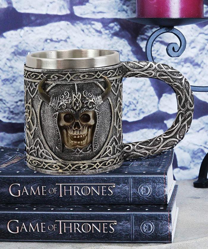 ebros gift Ebros Viking Skull With Bison Horned Helmet Drinking Mug 24oz w/ Celtic Pattern