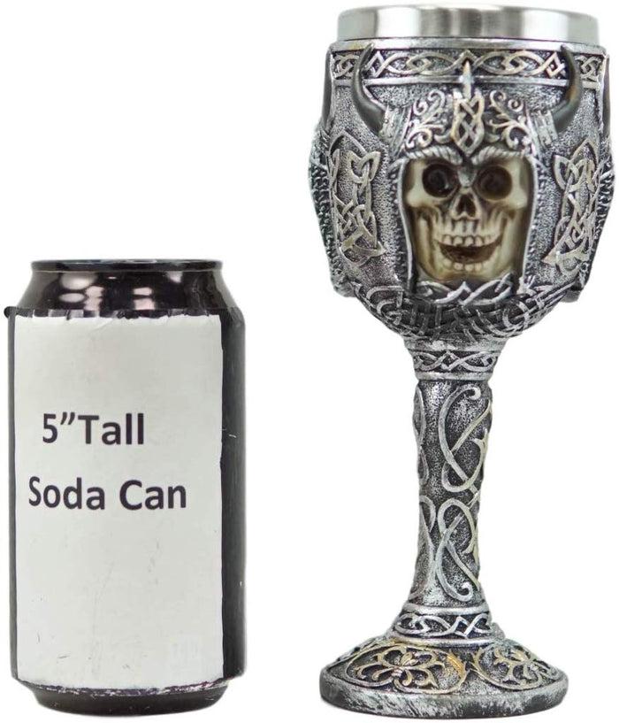 Ebros Gift Ebros Viking Skull With Bison Horned Helmet Wine Goblet Chalice 7.5"H 16 Oz