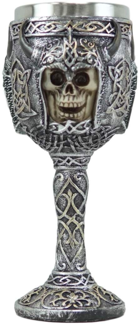 Ebros Gift Ebros Viking Skull With Bison Horned Helmet Wine Goblet Chalice 7.5"H 16 Oz