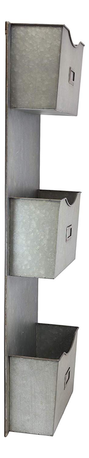 Ebros Gift Ebros Vintage Galvanized Metal 3 Tier Pockets Letter Mail Wall Hanging Rack Holder Organizer 31" High Rustic Western Country Farmhouse Design Decor