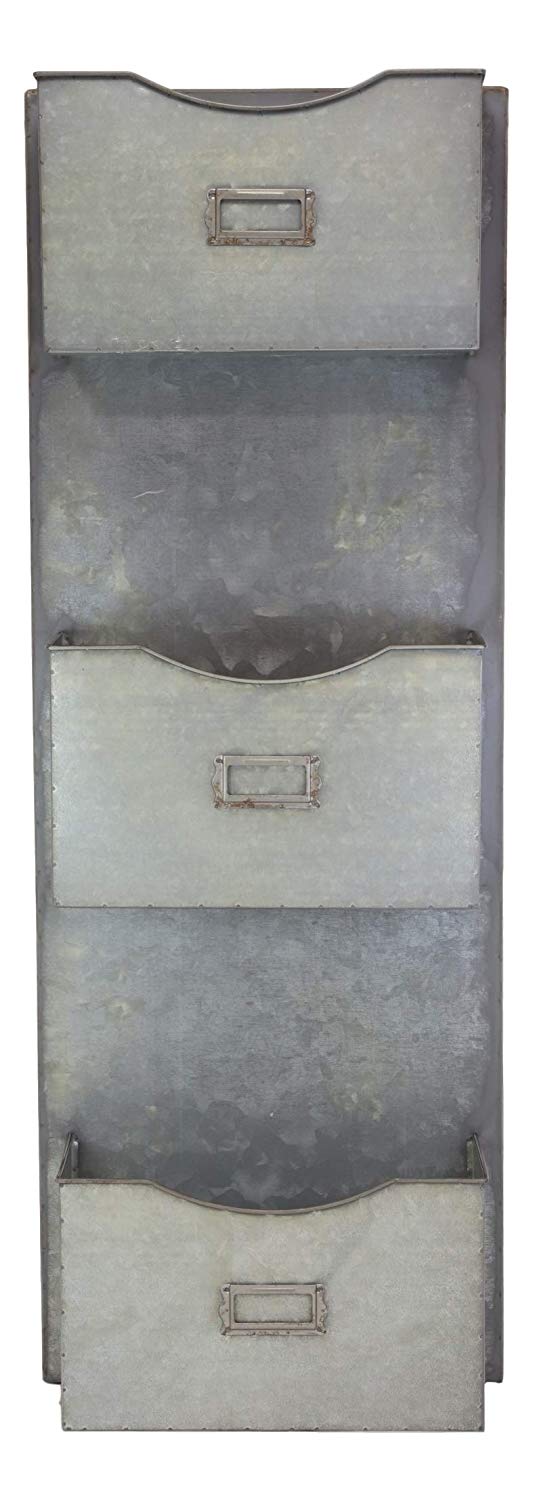 Ebros Gift Ebros Vintage Galvanized Metal 3 Tier Pockets Letter Mail Wall Hanging Rack Holder Organizer 31" High Rustic Western Country Farmhouse Design Decor