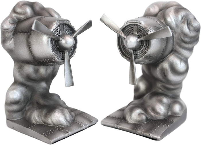 Ebros Gift Ebros Vintage Industrial Airplane Engine Resin Figurine Bookends Set 6"H