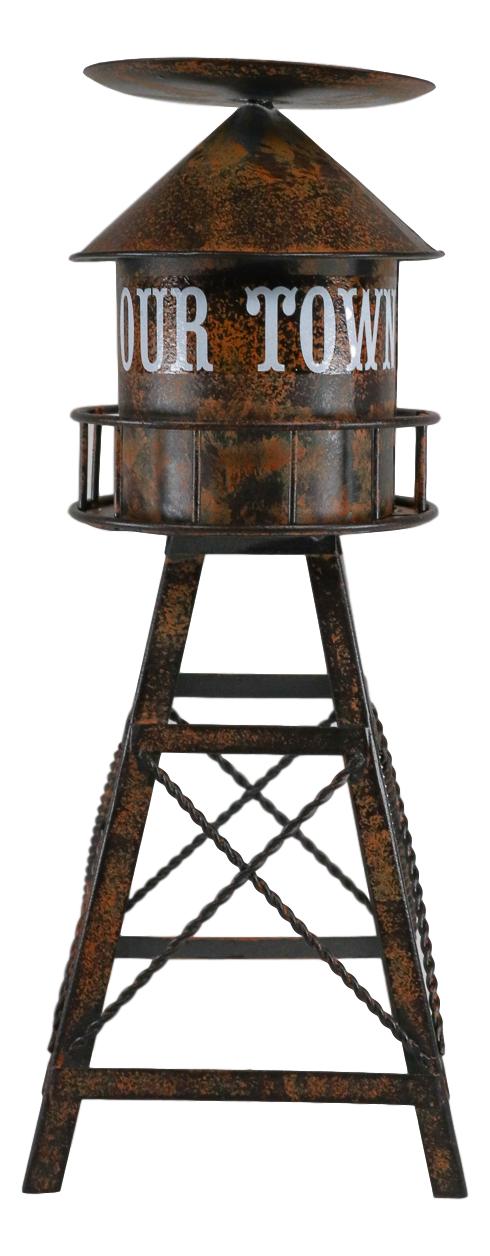 Ebros Gift Ebros Vintage Old Fashioned Rustic Metal Water Tank Tower Pillar Candle Holder Stand