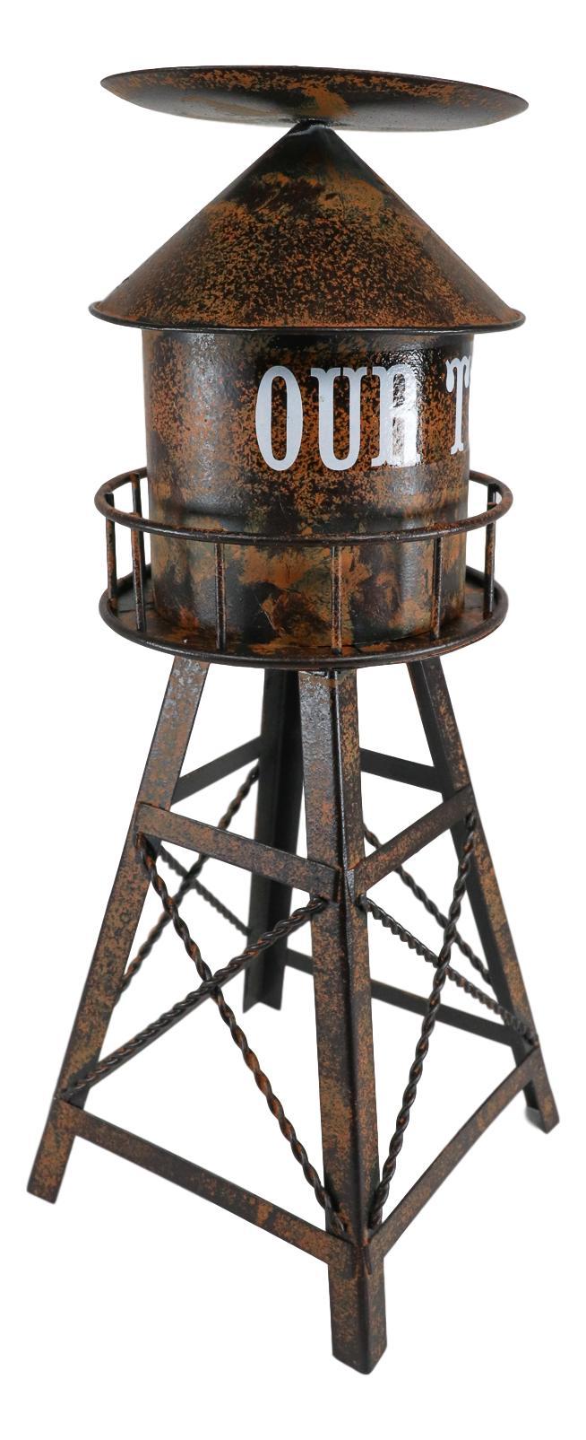 Ebros Gift Ebros Vintage Old Fashioned Rustic Metal Water Tank Tower Pillar Candle Holder Stand