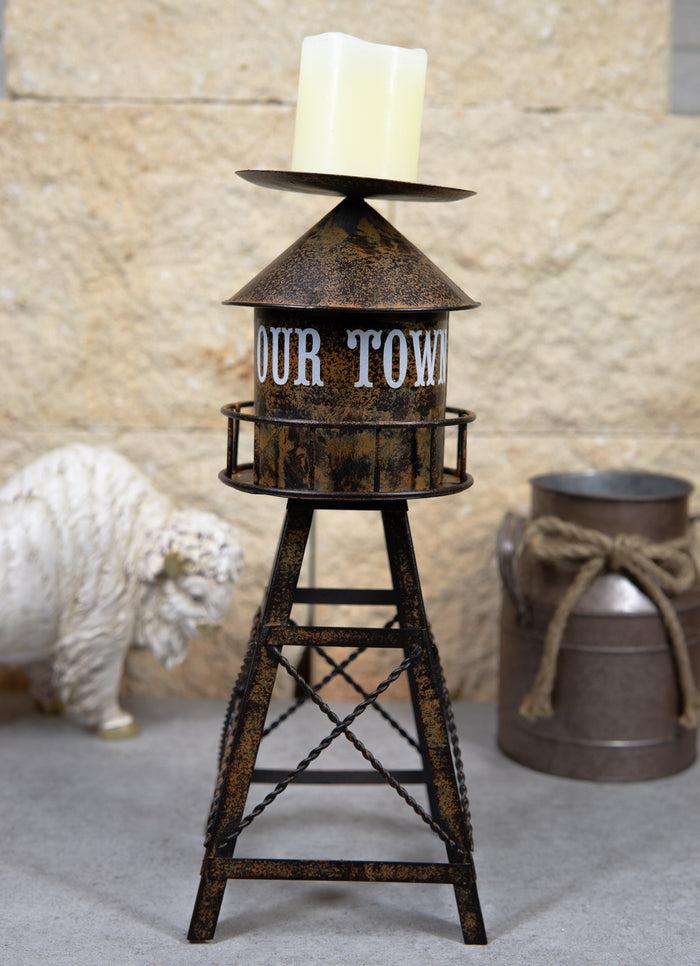 ebros gift Ebros Vintage Old Fashioned Rustic Metal Water Tank Tower Pillar Candle Holder Stand