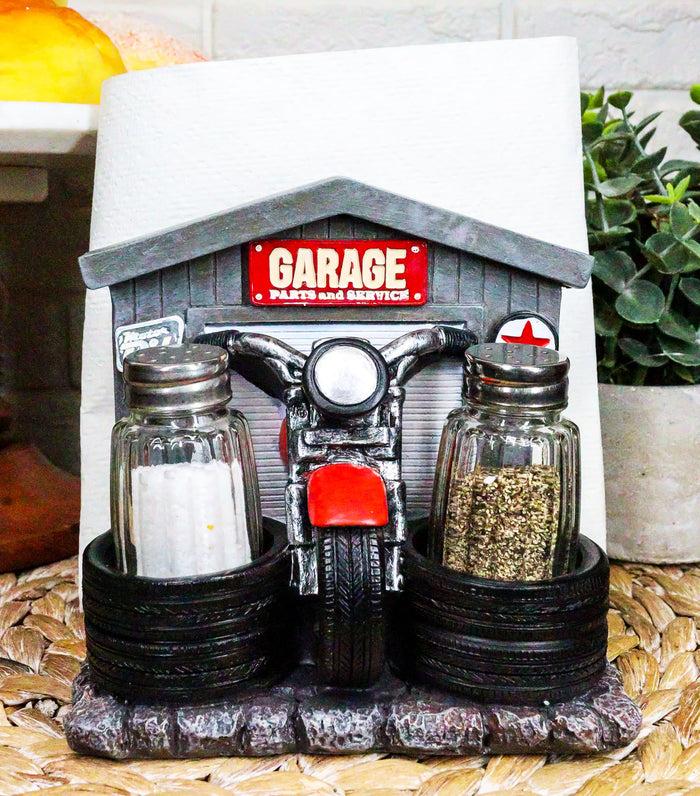 ebros gift Ebros Vintage Red Chopper Bike Garage Shop Tires Napkin & Salt Pepper Shakers Holder