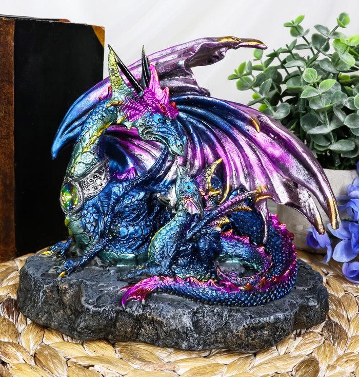 Ebros Gift Ebros Violet Blue Midnight Sky Gemstone Mother Dragon With Baby Wyrmling Statue 7.25" Long Home Decor Resin Medieval Fantasy Dungeons And Dragons Figurine