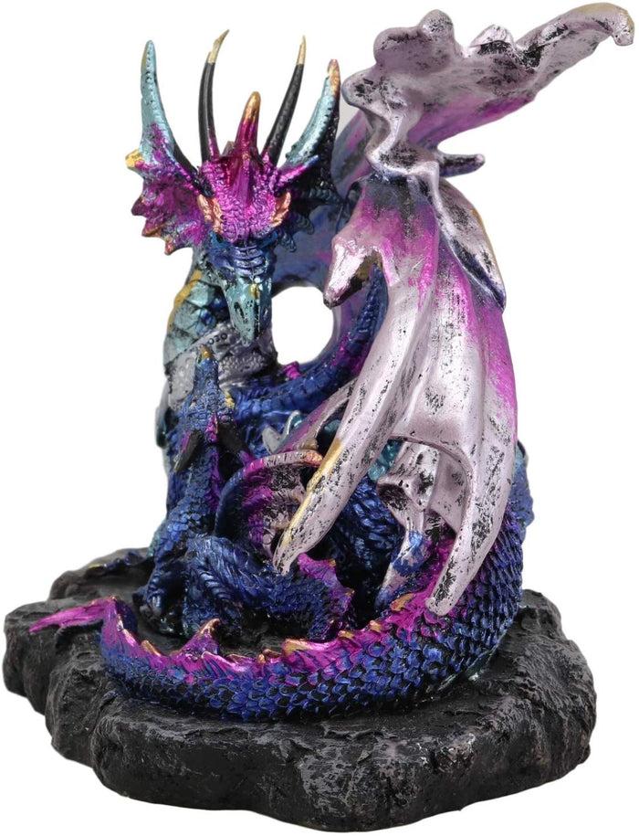 Ebros Gift Ebros Violet Blue Midnight Sky Gemstone Mother Dragon With Baby Wyrmling Statue 7.25" Long Home Decor Resin Medieval Fantasy Dungeons And Dragons Figurine