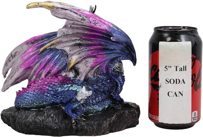 Ebros Gift Ebros Violet Blue Midnight Sky Gemstone Mother Dragon With Baby Wyrmling Statue 7.25" Long Home Decor Resin Medieval Fantasy Dungeons And Dragons Figurine