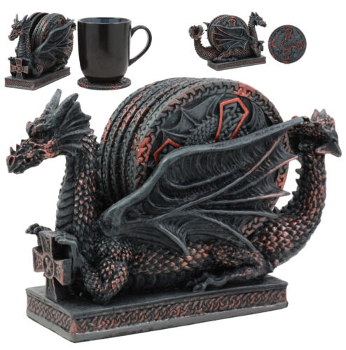 Ebros Gift Ebros Voyage Of The Rune Celtic Dragon Coaster Set Figurine W/ 5 Round Coasters