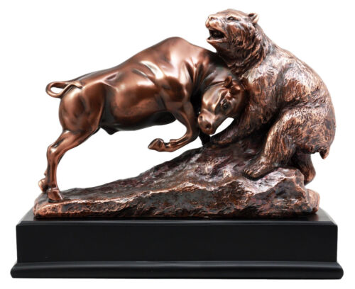 Ebros Gift Ebros Wall Street Charging Bull Goring Bear Bronze Electroplated Figurine